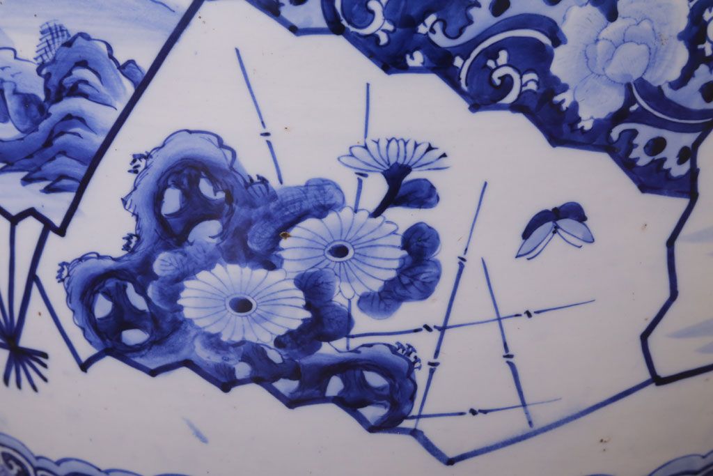 アンティーク雑貨　古民具・骨董　扇窓　山水　和製アンティーク瀬戸火鉢