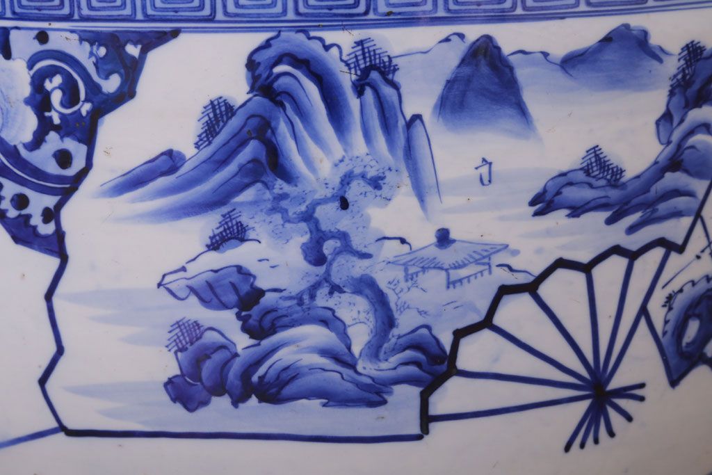 アンティーク雑貨　古民具・骨董　扇窓　山水　和製アンティーク瀬戸火鉢