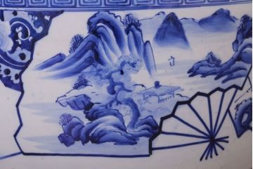 アンティーク雑貨　古民具・骨董　扇窓　山水　和製アンティーク瀬戸火鉢