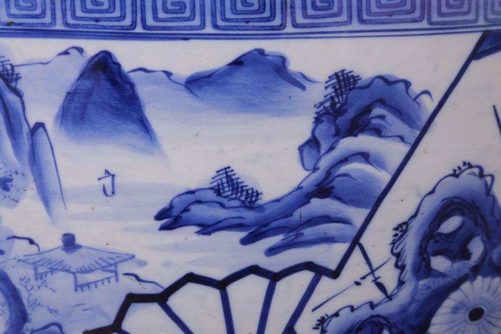 アンティーク雑貨　古民具・骨董　扇窓　山水　和製アンティーク瀬戸火鉢