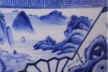 アンティーク雑貨　古民具・骨董　扇窓　山水　和製アンティーク瀬戸火鉢