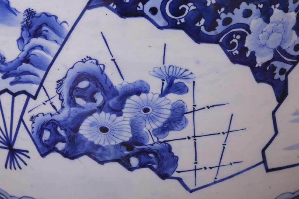 アンティーク雑貨　古民具・骨董　扇窓　山水　和製アンティーク瀬戸火鉢