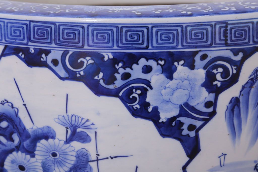 アンティーク雑貨　古民具・骨董　扇窓　山水　和製アンティーク瀬戸火鉢