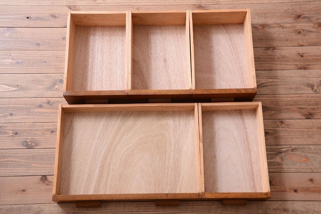 レトロ家具　昭和レトロ　古いナラ材製のシンプルなアンティーク片袖机(2)