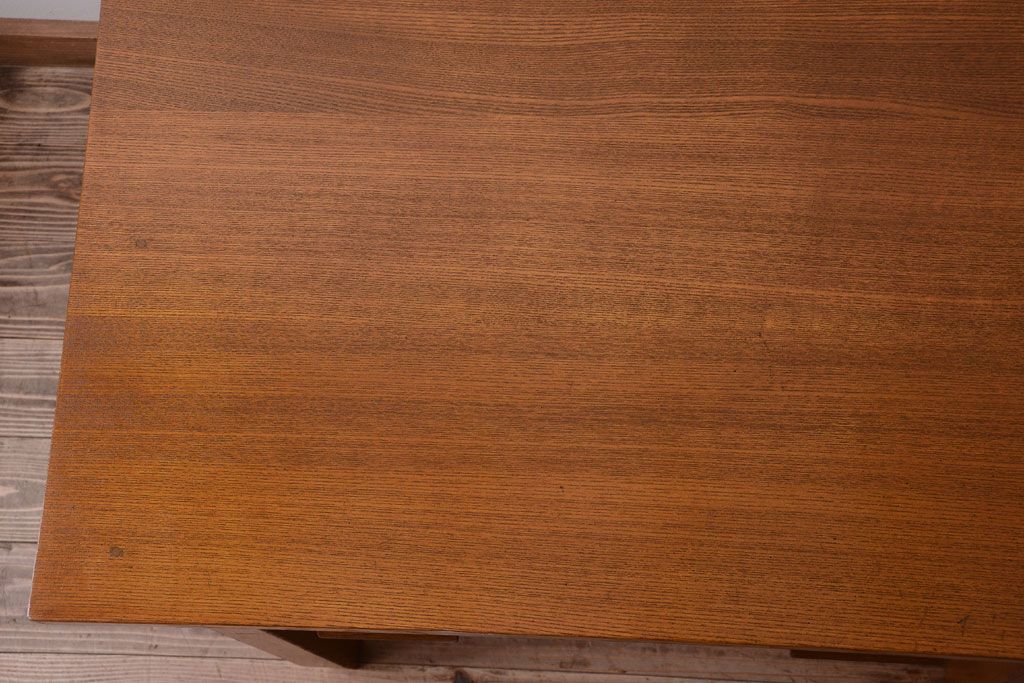 レトロ家具　昭和レトロ　古いナラ材製のシンプルなアンティーク片袖机(2)