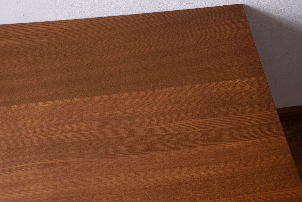 レトロ家具　昭和レトロ　古いナラ材製のシンプルなアンティーク片袖机(2)