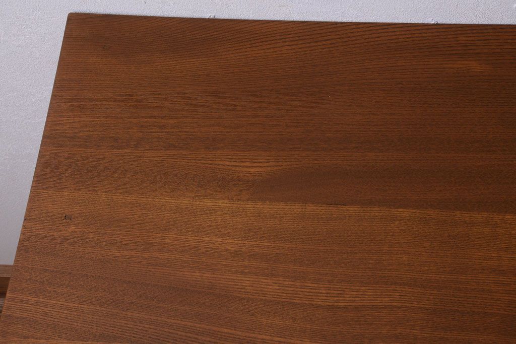 レトロ家具　昭和レトロ　古いナラ材製のシンプルなアンティーク片袖机(2)