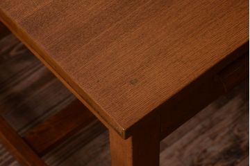 レトロ家具　昭和レトロ　古いナラ材製のシンプルなアンティーク片袖机(2)