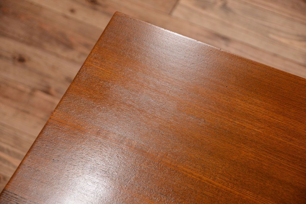 レトロ家具　昭和レトロ　古いナラ材製のシンプルなアンティーク片袖机(2)