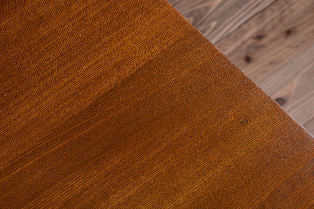 レトロ家具　昭和レトロ　古いナラ材製のシンプルなアンティーク片袖机(2)