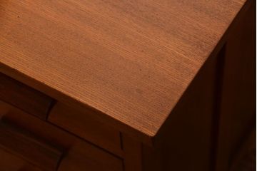 レトロ家具　昭和レトロ　古いナラ材製のシンプルなアンティーク片袖机(2)