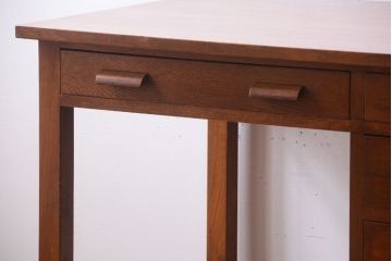 レトロ家具　昭和レトロ　古いナラ材製のシンプルなアンティーク片袖机(2)