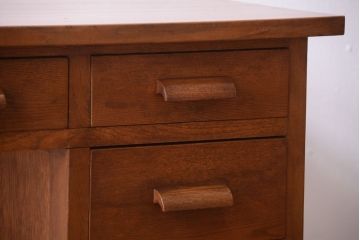 レトロ家具　昭和レトロ　古いナラ材製のシンプルなアンティーク片袖机(2)