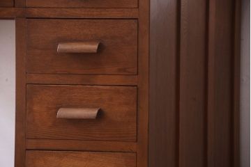 レトロ家具　昭和レトロ　古いナラ材製のシンプルなアンティーク片袖机(2)