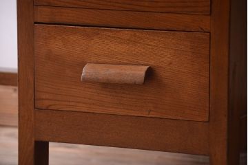 レトロ家具　昭和レトロ　古いナラ材製のシンプルなアンティーク片袖机(2)