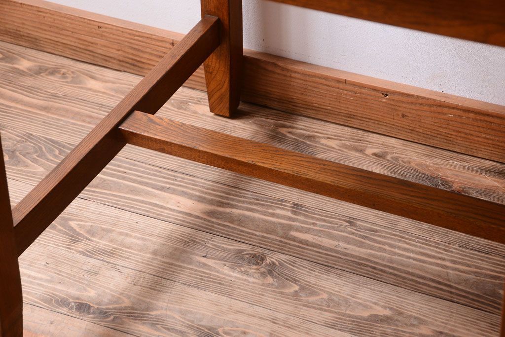 レトロ家具　昭和レトロ　古いナラ材製のシンプルなアンティーク片袖机(2)