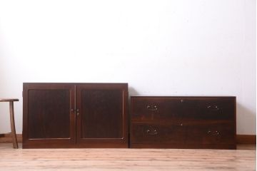 アンティーク家具　三方栗材!古い木製のシンプルな観音箪笥(衣装箪笥)