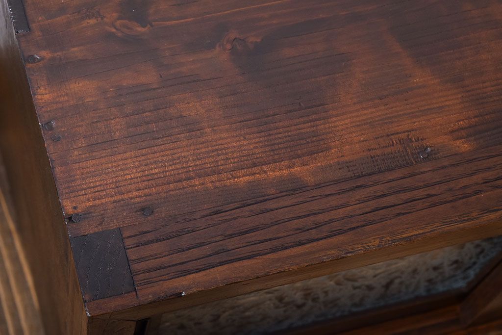 アンティーク家具　結霜ガラス入り!古い木のアンティークローボード