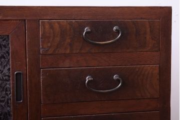 アンティーク家具　結霜ガラス入り!古い木のアンティークローボード