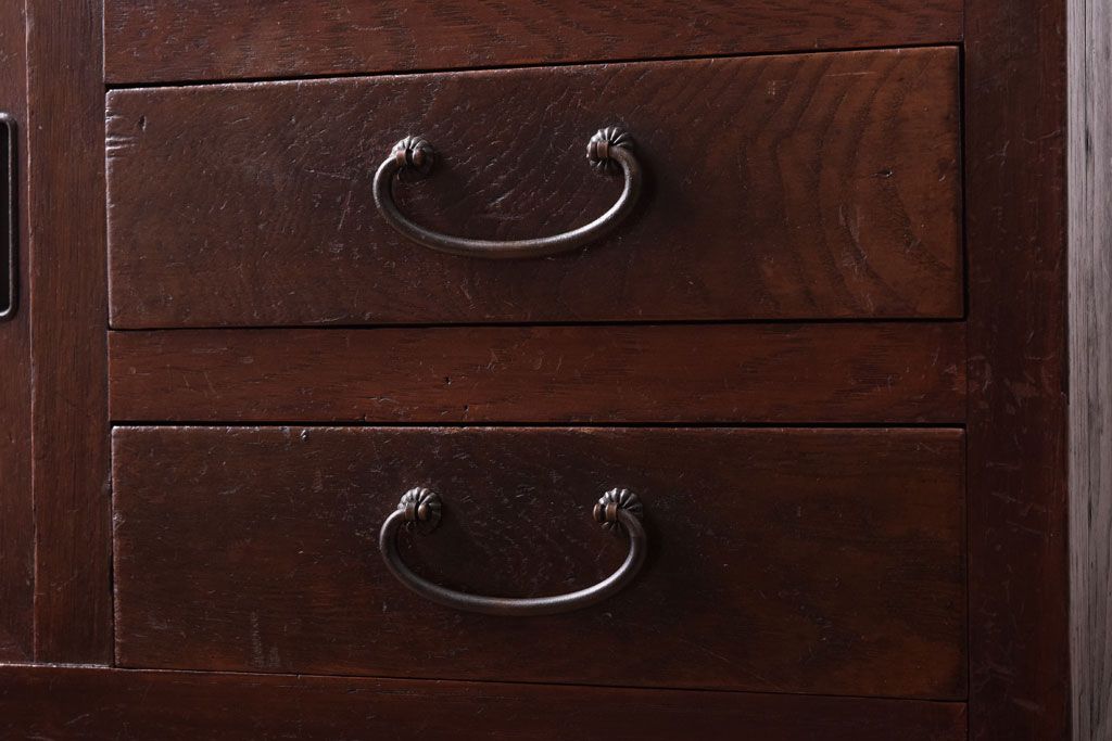 アンティーク家具　結霜ガラス入り!古い木のアンティークローボード