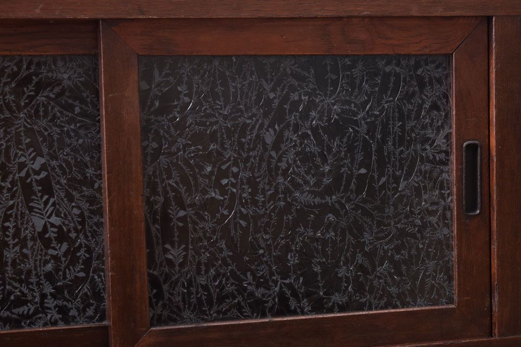 アンティーク家具　結霜ガラス入り!古い木のアンティークローボード