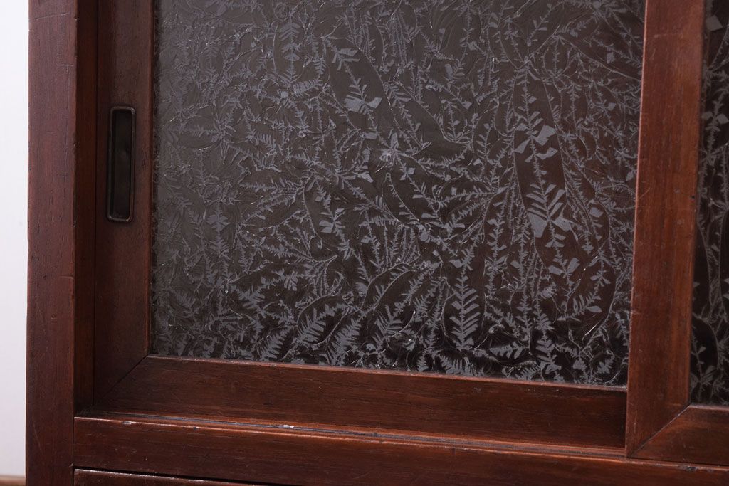 アンティーク家具　結霜ガラス入り!古い木のアンティークローボード