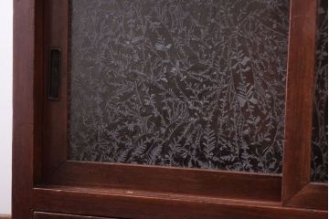 アンティーク家具　結霜ガラス入り!古い木のアンティークローボード