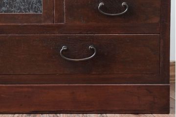 アンティーク家具　結霜ガラス入り!古い木のアンティークローボード