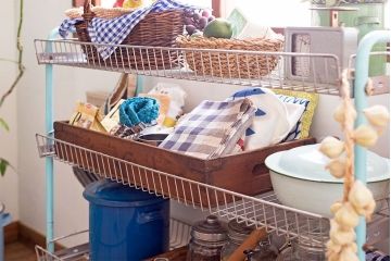 レトロ家具　昭和レトロなキャスターワゴン(陳列棚)