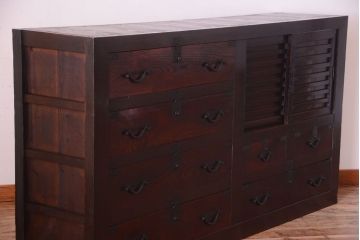 アンティーク家具　欅材と檜材!高級感あふれる和製アンティークの収納箪笥サイドボード(水屋箪笥)