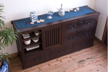 アンティーク家具　古民具・骨董　明治期　和モダンスタイル!収納箪笥ローボード(水屋箪笥、テレビ台、キャビネット、収納棚)(3)