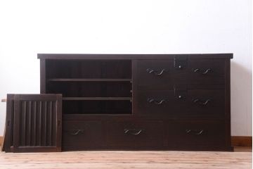 アンティーク家具　古民具・骨董　明治期　和モダンスタイル!収納箪笥ローボード(水屋箪笥、テレビ台、キャビネット、収納棚)(3)