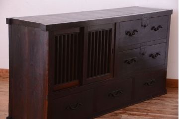 アンティーク家具　古民具・骨董　明治期　和モダンスタイル!収納箪笥ローボード(水屋箪笥、テレビ台、キャビネット、収納棚)(3)