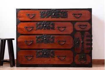 アンティーク家具　前面欅材　古民具・骨董　明治〜大正期のアンティーク最上箪笥