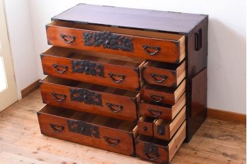 アンティーク家具　前面欅材　古民具・骨董　明治〜大正期のアンティーク最上箪笥