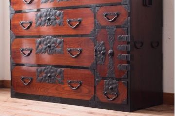 アンティーク家具　前面欅材　古民具・骨董　明治〜大正期のアンティーク最上箪笥