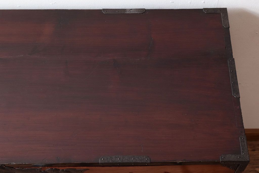 アンティーク家具　前面欅材　古民具・骨董　明治〜大正期のアンティーク最上箪笥