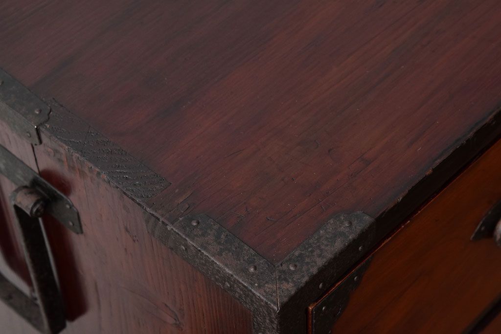 アンティーク家具　前面欅材　古民具・骨董　明治〜大正期のアンティーク最上箪笥