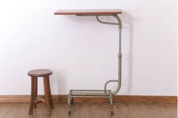 栗材天板リメイク品　人気のキャスター付きサイドテーブル(作業台)(3)
