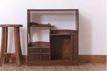 アンティーク家具　縞黒檀材と桑材!貴重な蛇腹扉の和製アンティーク収納棚(戸棚)