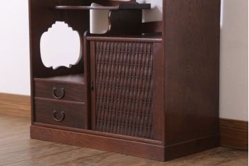 アンティーク家具　縞黒檀材と桑材!貴重な蛇腹扉の和製アンティーク収納棚(戸棚)