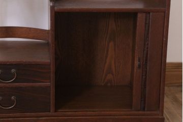 アンティーク家具　縞黒檀材と桑材!貴重な蛇腹扉の和製アンティーク収納棚(戸棚)