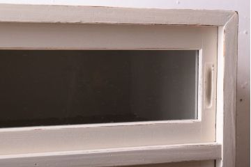 アンティーク家具　アンティークペイント　引き出し付き!気泡・すりガラス入りのおしゃれな戸棚(収納棚)(2)