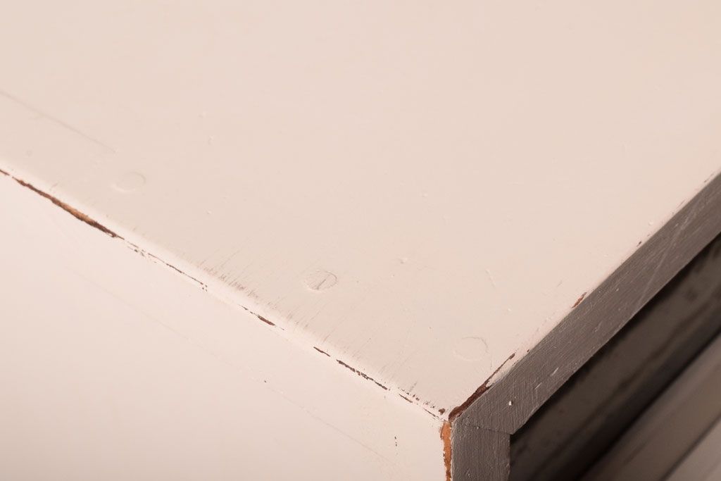 アンティーク家具　アンティークペイント　引き出し付き!気泡・すりガラス入りのおしゃれな戸棚(収納棚)(2)