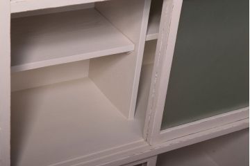 アンティーク家具　アンティークペイント　引き出し付き!気泡・すりガラス入りのおしゃれな戸棚(収納棚)(2)