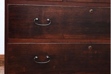 アンティーク家具　三方栗材!古い木製のシンプルな衣装箪笥(時代箪笥ローボード)