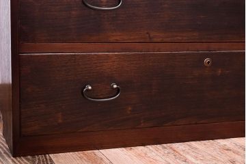 アンティーク家具　三方栗材!古い木製のシンプルな衣装箪笥(時代箪笥ローボード)