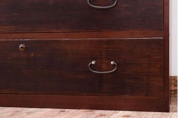 アンティーク家具　三方栗材!古い木製のシンプルな衣装箪笥(時代箪笥ローボード)