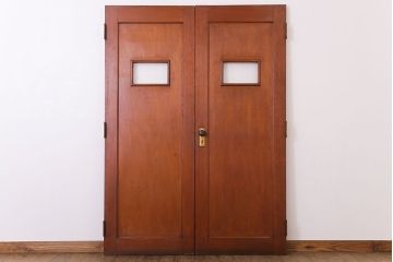 両開き　結霜ガラス入り!シンプルな木製アンティークドア2枚1対