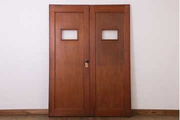 両開き　結霜ガラス入り!シンプルな木製アンティークドア2枚1対